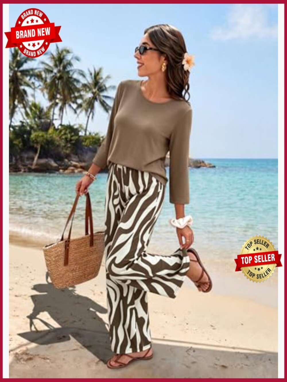 3/4 Sleeve Graphic Tee and Pants Lounge Set with Pockets - Picture 2 of 7